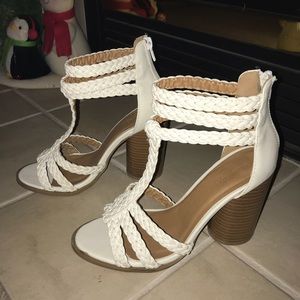 White braided-strap heels